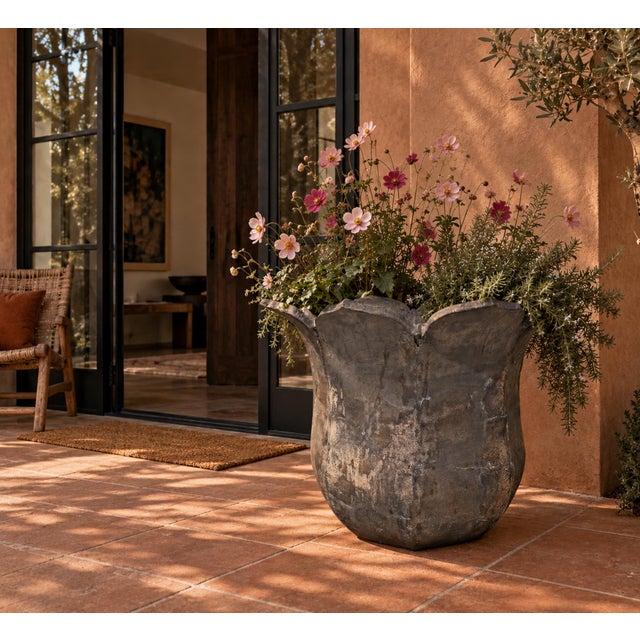 Large Vintage Black Tulip Earth Ware Pot Planter For Sale - Image 9 of 9