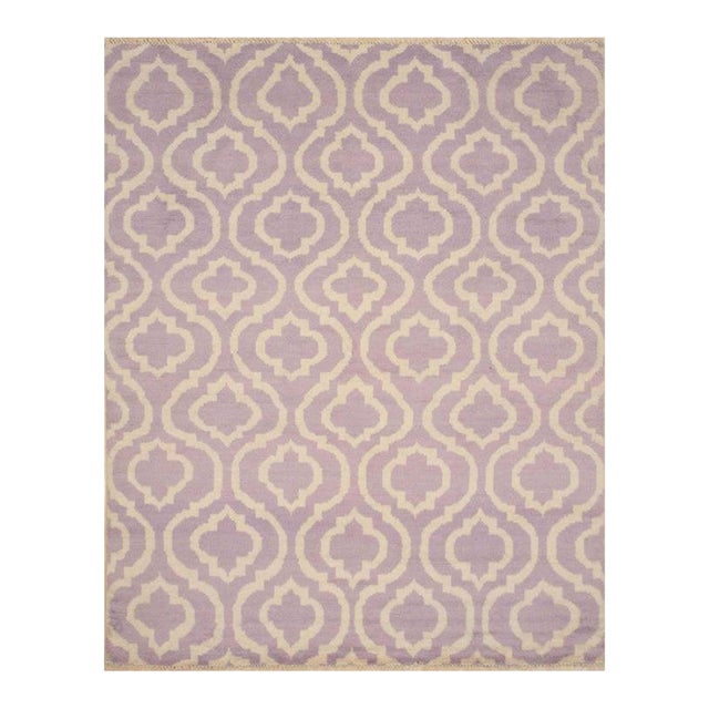 10x14 Purple Hand-Knotted Wool Ogee Lattice Geometric Modern Carpet Rug For Sale