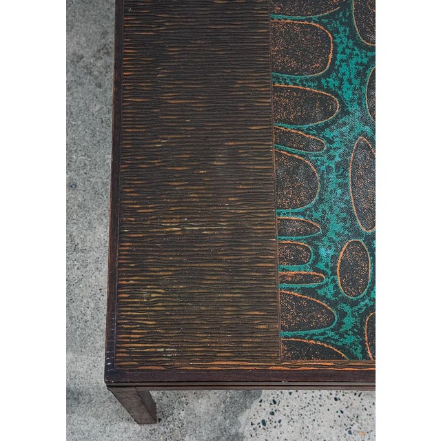1960s Mid Century Danish Modern Coffee Table Rosewood Copper Etched Attributed to John Morkegaard For Sale - Image 10 of 12