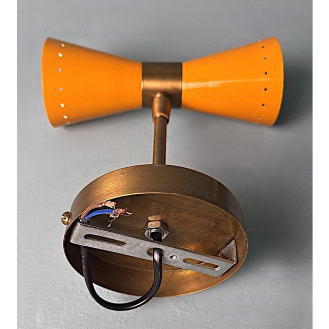 Stilnovo Style Pair of Italian Wall Sconces in Lacquered Metal and Brass For Sale - Image 11 of 12