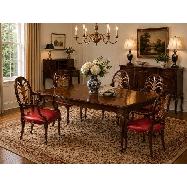 Karges Furniture Red Leather Hepplewhite Plume Dining Chairs- Set of 4 For Sale - Image 14 of 14