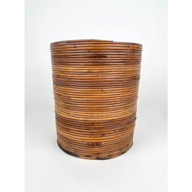 Italian Rattan and Bamboo Round Basket Plant Holder Vase, 1960s For Sale - Image 9 of 14