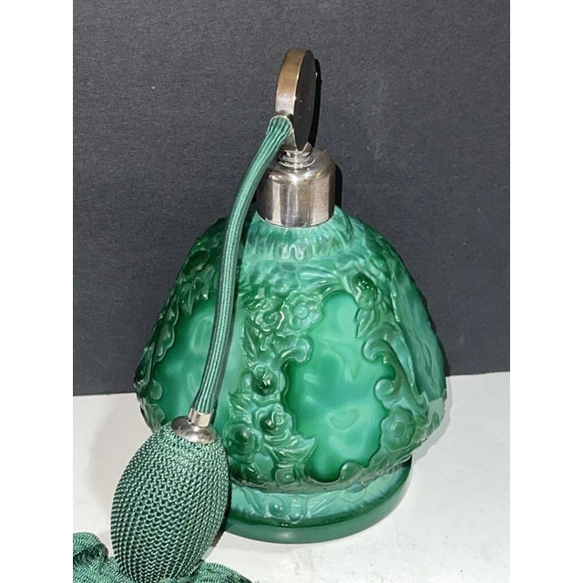 Art Deco 1930s Art Deco Malachite Glass Czechoslovakian Perfume Bottle For Sale - Image 3 of 12