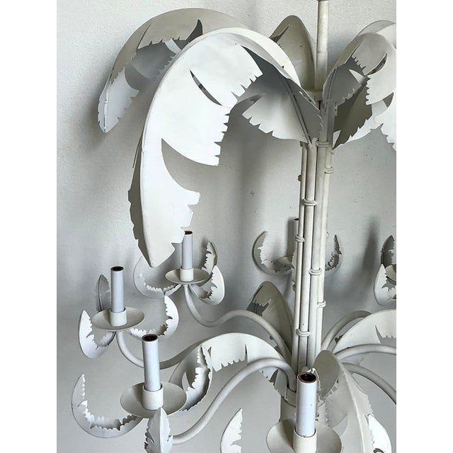 White Vintage Punch Cut Palm Frond Chandelier For Sale - Image 8 of 12