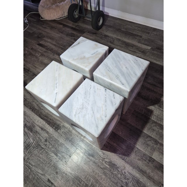 Noir Side Table Set Carved From a Solid Block of Bianco Crown Marble For Sale In Denver - Image 6 of 12