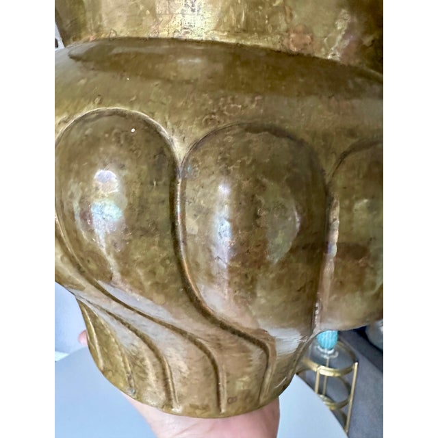Italian Hammered Brass Scalloped Jardinière Planter For Sale - Image 9 of 15