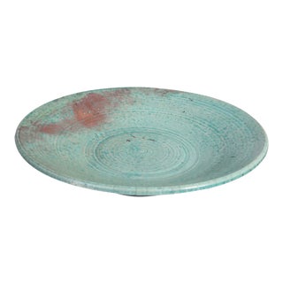 Handcrafted Italian Art Studio Large Stoneware Bowl Aqua Color For Sale