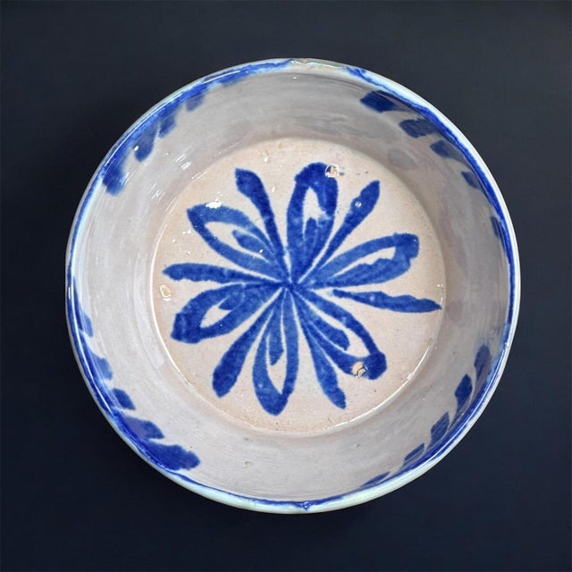 Beautiful set of three traditional Fajalauza deep bowls from Granada, Andalusia, featuring the iconic blue-and-white...