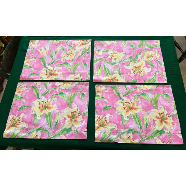 Beautiful Pink Floral Patterned Set of Four Fabric Placemats. 12” 1/2 x 17” 1/2
