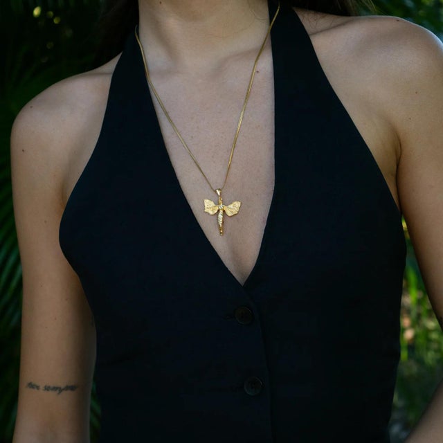 Heavenly Guardian Gold Vermeil Necklace For Sale - Image 11 of 12