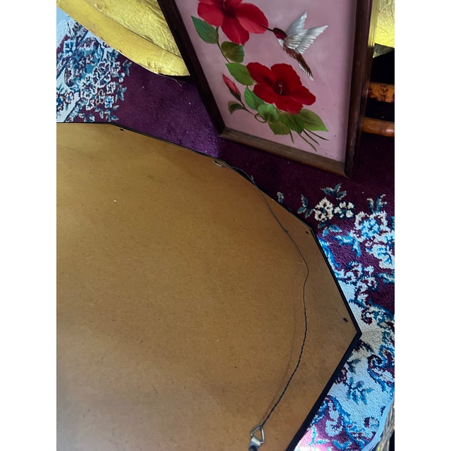 Glass Vintage Faux Bamboo Geometric Asian Style Wall Mirror With Bird Accents For Sale - Image 7 of 8