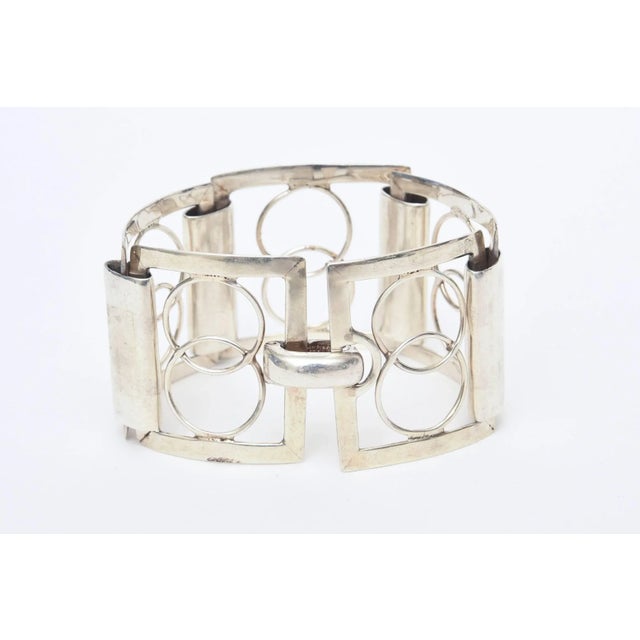 Vintage Italian Signed Sterling Silver Modernist Geometric Link Cuff Bracelet For Sale - Image 4 of 10