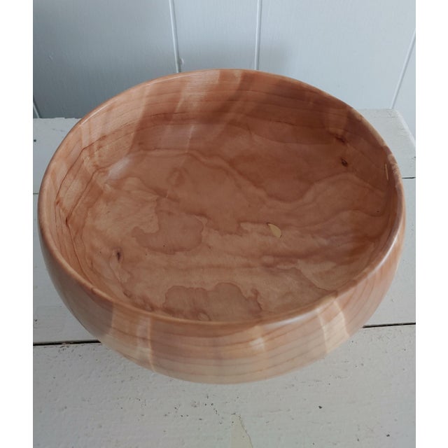 Contemporary Late 20th Century Artisan Crafted & Signed Yellow Birch Wood Bowl For Sale - Image 3 of 6