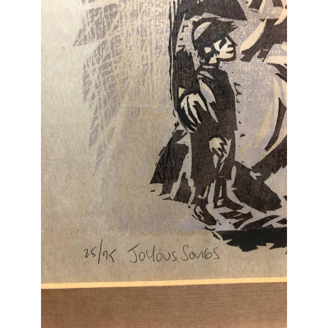 Mid 20th Century Morton Garchik, Original Judaica Woodcut Print 'Joyous Songs' Dancing Jewish Couple For Sale - Image 5 of 6