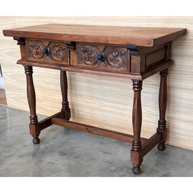 Early 20th Century Spanish Carved Console Table with Turned Legs For Sale - Image 4 of 18