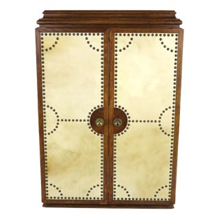 Art Deco Oak Tri Fold Wall Mirror Cabinet with Parchment Panels, 1930 For Sale