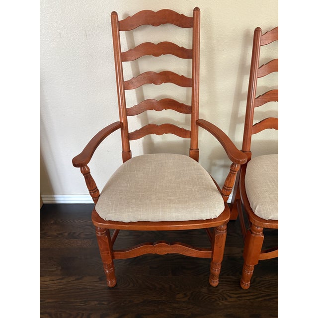 1980s Vintage Pennsylvania House French Country Solid Cherry Ladderback Dining Chairs – Set of 6 Circa. 1988 For Sale - Image 5 of 7