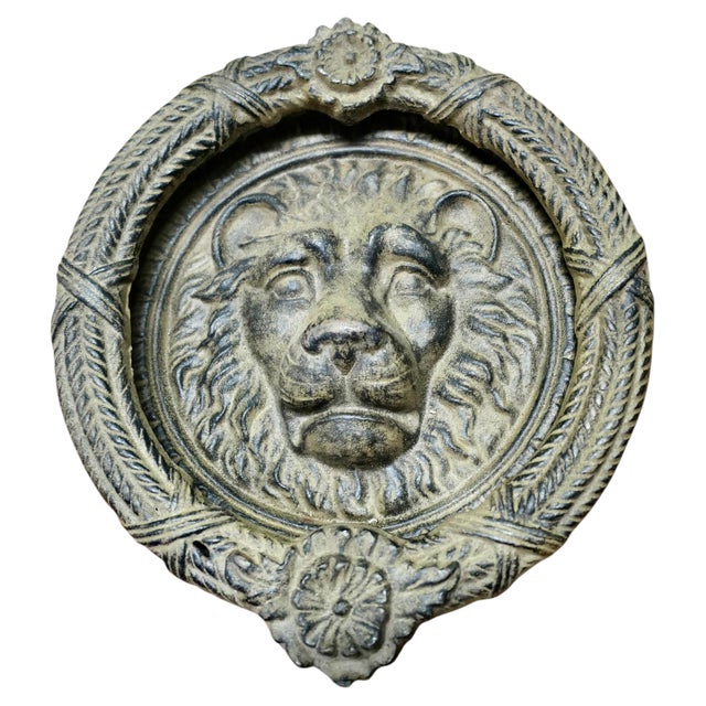 Gray Large Gothic Lions Mask Iron Door Knocker, 1960 For Sale - Image 8 of 8