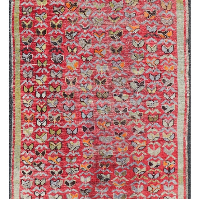 Red Colorful Vintage Konya Rug in Red Acid Green, Orange 4' X 8'10" For Sale - Image 8 of 12
