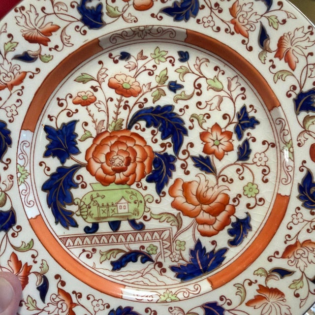 Set of 12 Vintage Imari Chinoiserie Luncheon Plates, Burleigh Ware, England, 9" For Sale - Image 6 of 18