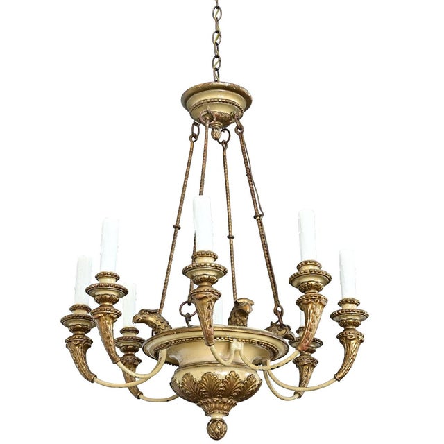 Brass 19th Century French Carved and Painted Chandelier For Sale - Image 8 of 16