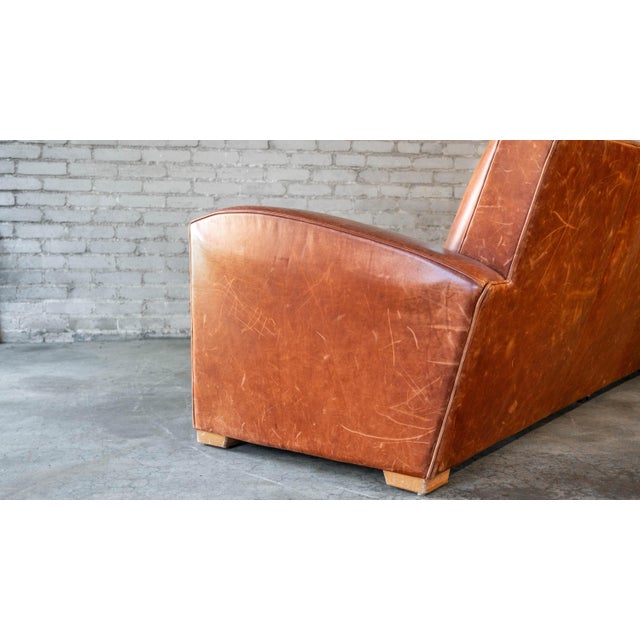 Vintage Art Deco Cognac Leather Sofa For Sale - Image 12 of 16