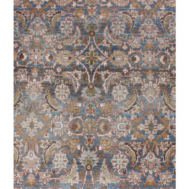 Blue Antique Persian Malayer Gallery Runner With Allover Floral Motifs in Faded Blue For Sale - Image 8 of 12