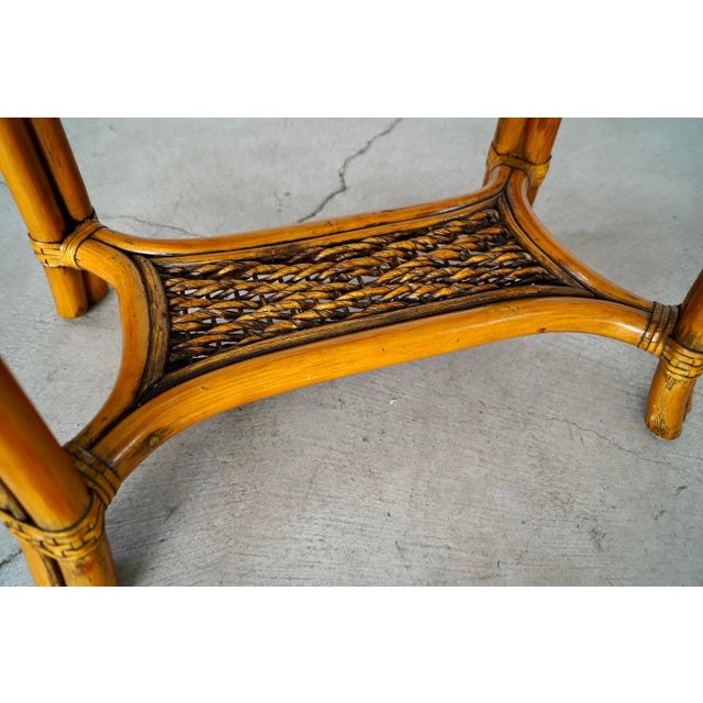 1980’s Boho Chic Rattan & Glass End Table For Sale - Image 12 of 12