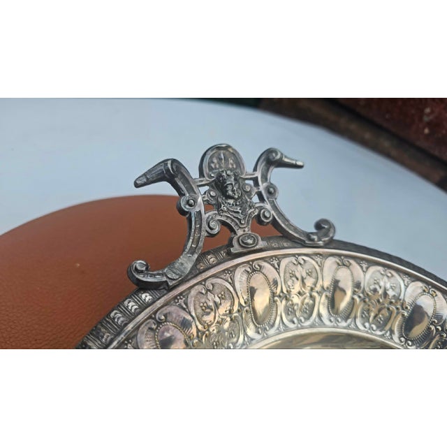 Art Nouveau plated platter, angel handles, dimensions: height 9.2 cm, width 34 cm, diameter 26.2 cm.