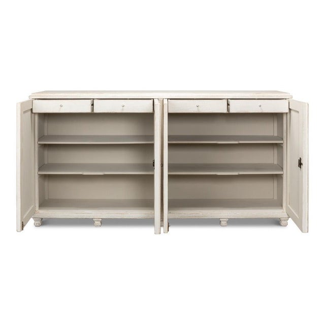 French Country French Country 4-Door Sideboard, 88" - Whitewashed Reclaimed Pine For Sale - Image 3 of 11