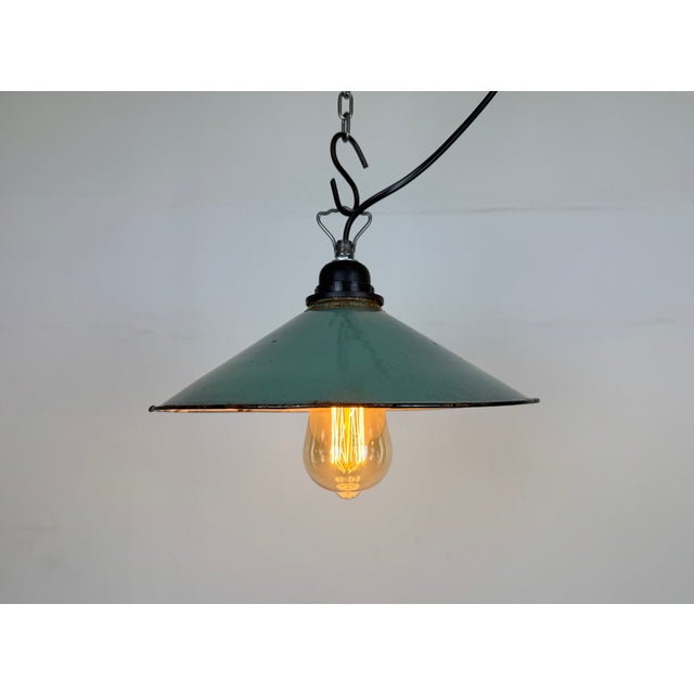 Industrial Petrol Enamel Factory Pendant Lamp, 1960s For Sale - Image 14 of 16
