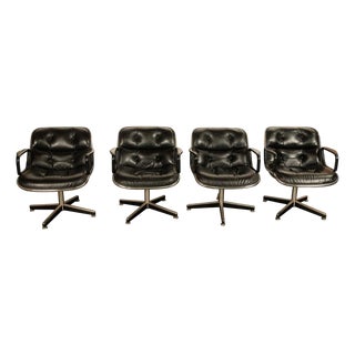 Set of 4 Mid Century Modern Charles Pollock Knoll Black Leather Executive Chairs, 1963 For Sale