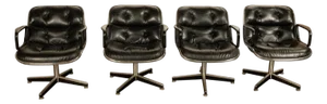 Set of 4 Mid Century Modern Charles Pollock Knoll Black Leather Executive Chairs, 1963