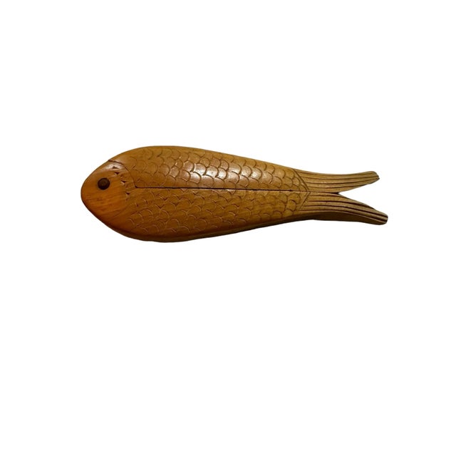 1930s Antique Swedish Solid Wood Hand Carved Fish Shaped Double Nut Cracker, 1930's For Sale - Image 5 of 11