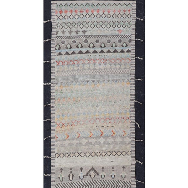 Modern Casual Afghan Tribal Designed Runner in Pastels Colors 3'0 X 12'8 For Sale - Image 4 of 11
