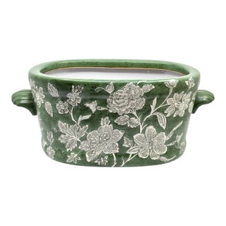 Vintage Green Chinoiserie Decorative Ceramic Planter / Vessel by Andrea Sadek For Sale