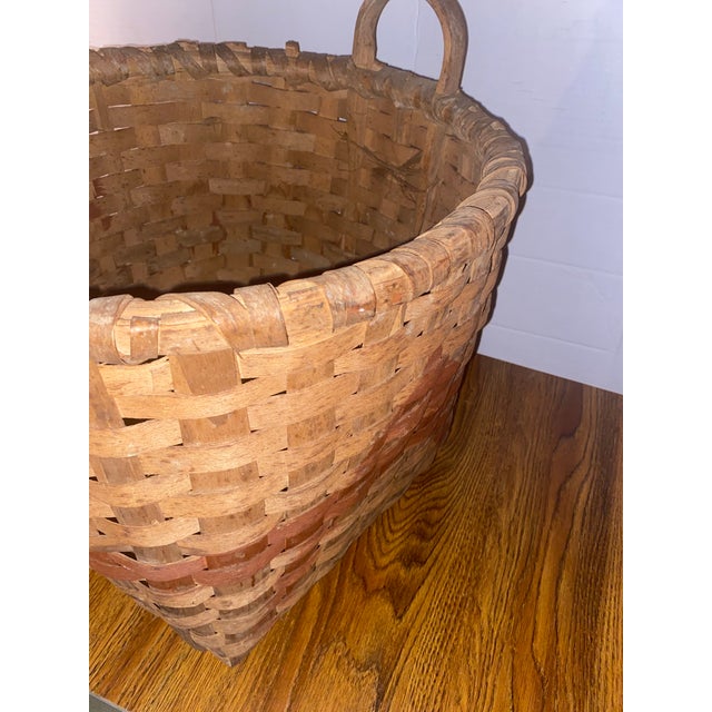 1900 - 1909 Antique American Hand-Woven Splint Wood Gathering Basket For Sale - Image 5 of 10