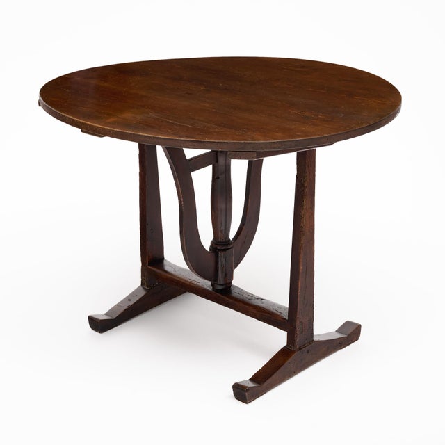 Brown French Fir Vendange Table With Sculptural Lyra Folding Base For Sale - Image 8 of 9