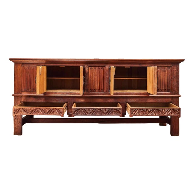 Neo-Gothic Oak Chest of Drawers For Sale