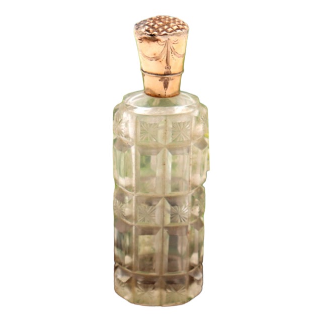 Glass Perfume Bottle with Gold Lid For Sale