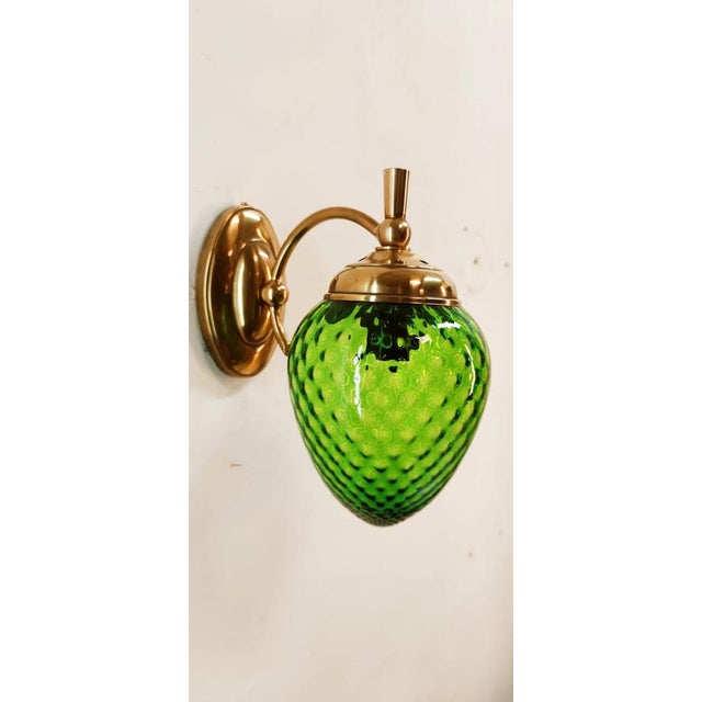 Green Glass & Brass Wall Light For Sale - Image 16 of 18