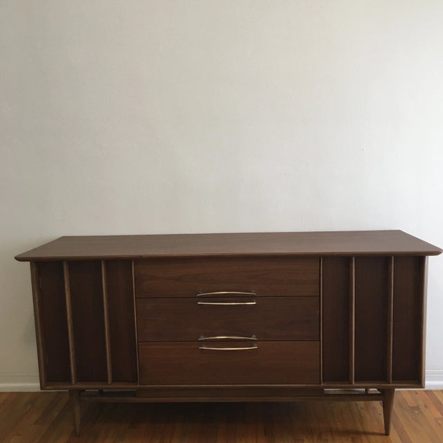 Walnut Credenza Inverted Boomerang Top and Original Cadillac Chrome Pulls For Sale - Image 11 of 12