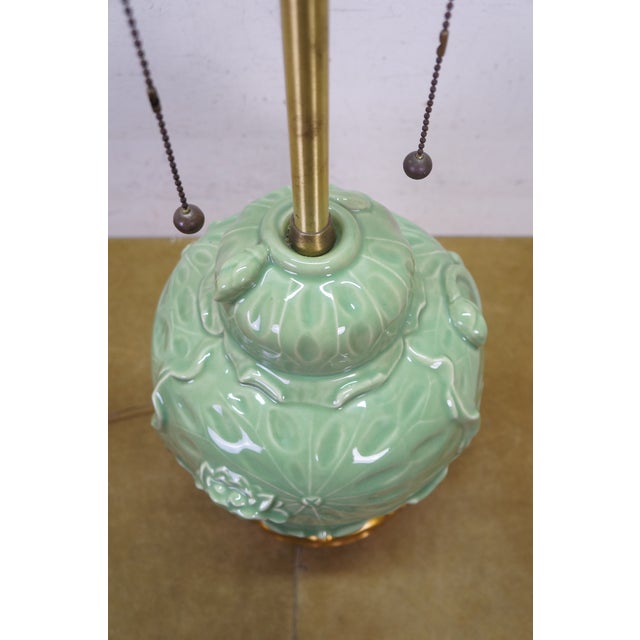 The Marbro Lamp Company Vintage Marbro Celadon Green Porcelain Lotus Flower Ginger Jar Lamp 30" For Sale - Image 4 of 16