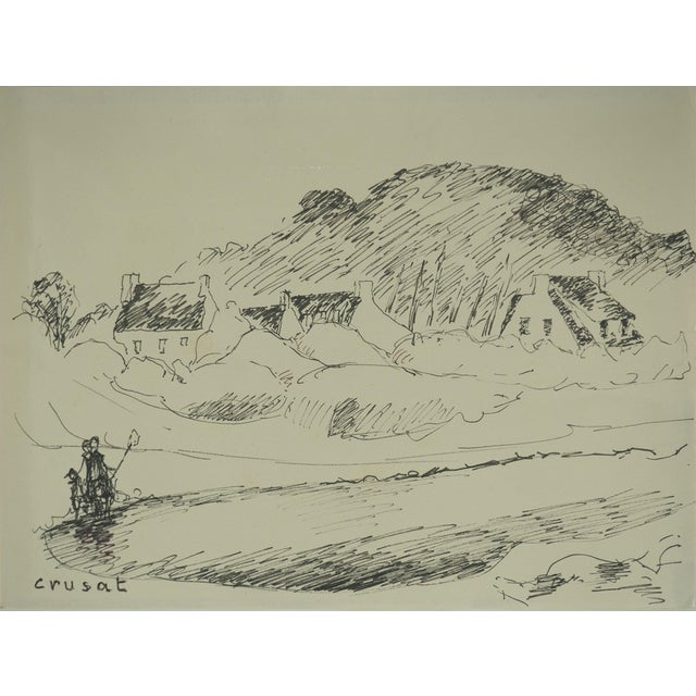 Roger Crusat, Le village côtier, Felt Tip Pen on Paper For Sale