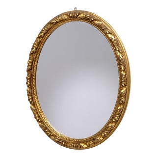 Large Oval Mirror in Gilded and Carved Wood, Late 1900s For Sale