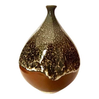 Mid 20th Century David Holleman Signed Drip Glaze Stoneware Weed Vase For Sale
