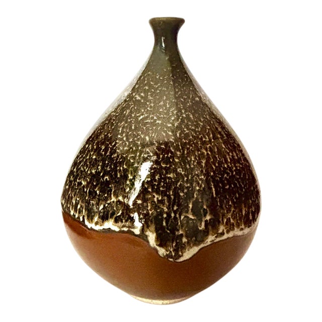 Mid 20th Century David Holleman Signed Drip Glaze Stoneware Weed Vase For Sale