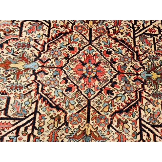 Vintage Heriz Serapi Rug, Hand-Knotted Wool, Allover Geometric Pattern, Ivory & Red, 7x10 For Sale - Image 17 of 18