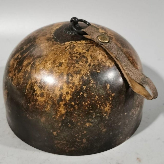 Vintage Tibetan Bronze Temple Bell With Leather Hanging Strap, Asian Meditation Decor For Sale In Los Angeles - Image 6 of 10