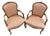 Antique French Louis XV Style Gold Giltwood Pink Stripe Fauteuil Arm Chair, Pair For Sale